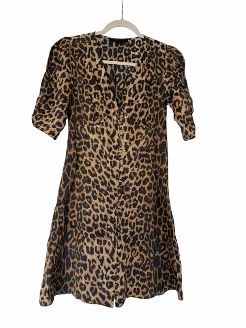 AllSaints Leopard-Print V-Neck Dress in Tan and Black